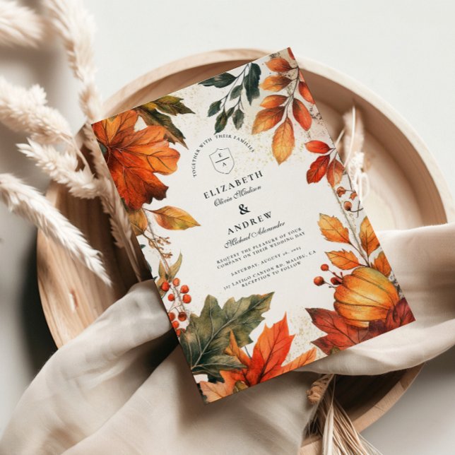Convite Casamento de Folhas de Outono Negrito (Criador carregado)