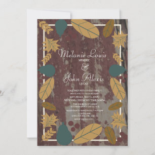 Convite Casamento de Folhas de Outono Rustic Verde