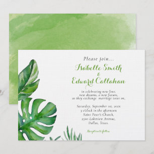 Convite Casamento de Folhas de Palmeira Aquarela Verde Tro