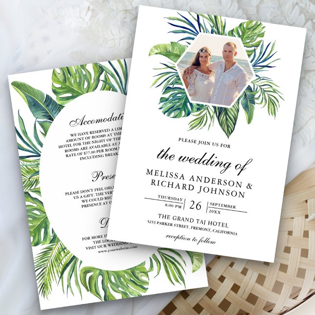 Convite Casamento de Folhas de Palmeira Monstera Tropical  (Criador carregado)