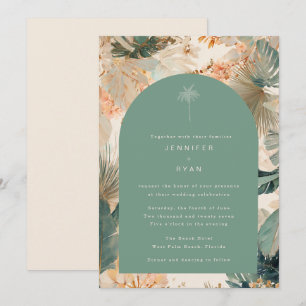 Convite Casamento de Folhas de Palmeira Tropicais Elegante