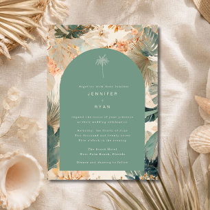 Convite Casamento de Folhas de Palmeira Tropicais Elegante