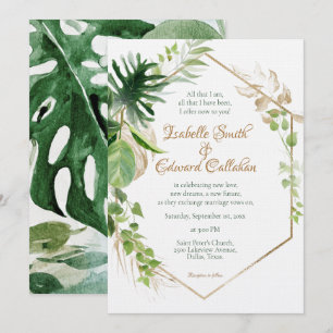Convite Casamento de Folhas de Palmeira Tropicais Verde Ge