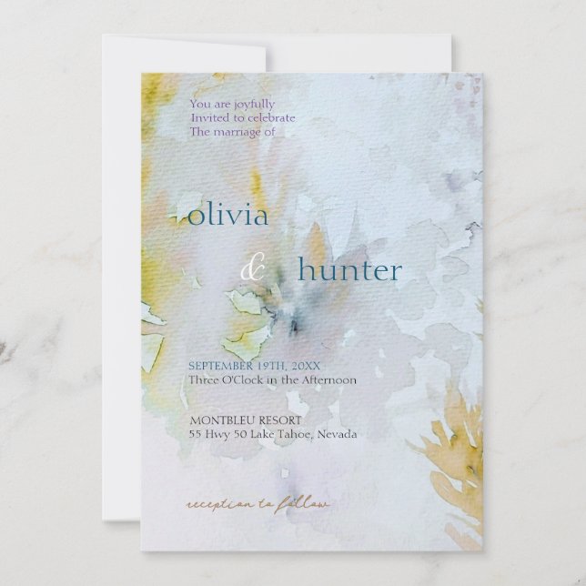 Convite Casamento de Folhas de Prata e Ouro em Aquarela (Frente)