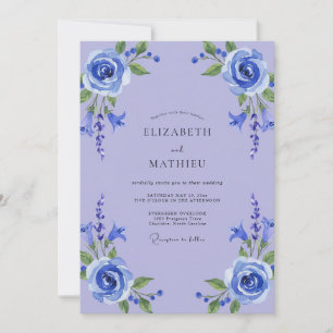 Convite Casamento de Folhas de Vinca Azul e Centáurea