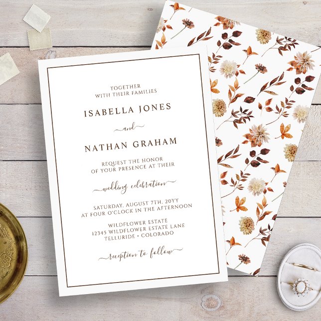 Convite Casamento de Folhas Elegantes Simples (Simple Elegant Fall Leaves Wedding Invitation
)