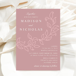 Convite Casamento de Folhas em Cascata Rosa Poeirento