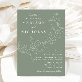 Convite Casamento de Folhas em Cascata Verde Salvia