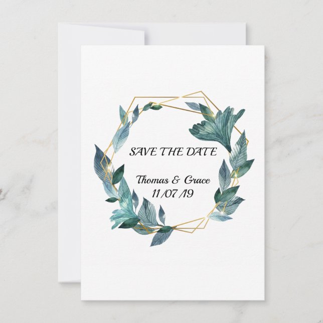 Convite Casamento de Folhas Enquadradas com Aquarela Adorá (Frente)