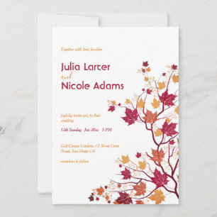 Convite Casamento de Folhas Flores Botões Secos de Outono