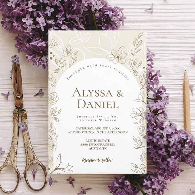 Convite Casamento de Folhas Neutrais de Arco Moderno (Modern minimalist arch Floral leaves Wedding invitation)