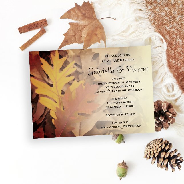 Convite Casamento de Folhas Pintadas (Fall in Love with this natural Autumn Leaves Wedding Invitation.)