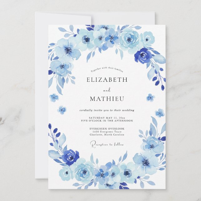 Convite Casamento de Folhas Pintadas de Periwinkle (Frente)