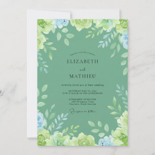 Convite Casamento de Folhas Pintadas Jardim Seafoam