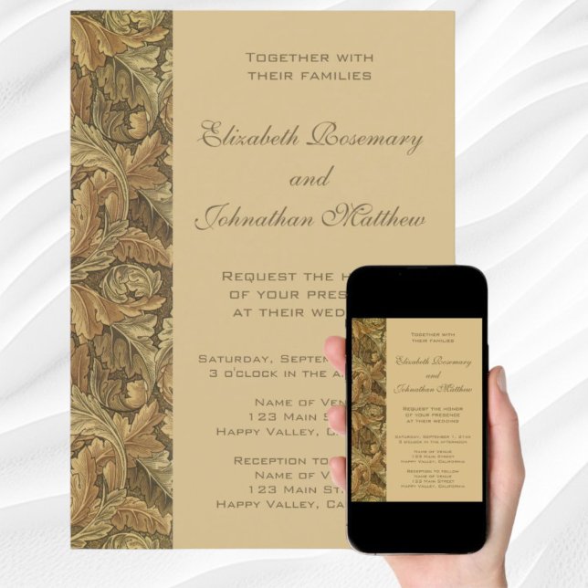 Convite Casamento de Folhas Quentes de Outono Vitoriano An (Antique Victorian Warm Autumn Leaves Wedding Invitation)