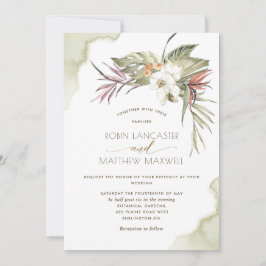 Convite Casamento de Folhas Secas de Palma Verde Tropical