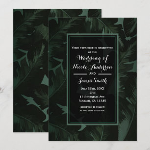 Convite Casamento de Folhas Tropicais Chic Green & Black