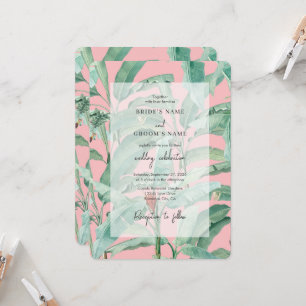 Convite Casamento de Folhas Tropicais de Banana Rosa