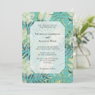 Convite Casamento de Folhas Tropicais de Mint Green