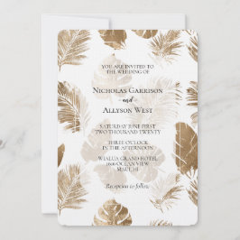 Convite Casamento de Folhas Tropicais Douradas
