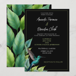 Convite Casamento de Folhas Tropicais Emerald Hummingbird