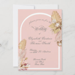 Convite Casamento de Folhas Tropicais Grama Pompas Boêmia
