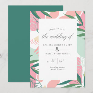 Convite Casamento de Folhas Tropicais Modernas Abstrato