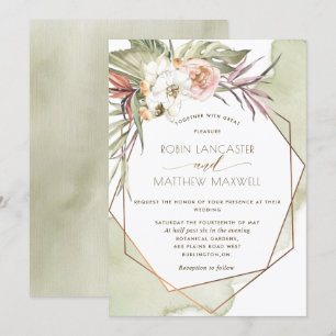 Convite Casamento de Folhas Tropicais Verde Geométricas