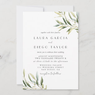 Convite Casamento de Folhas Verde Oliva em Aquarela