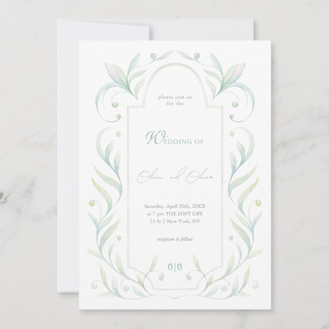 Convite Casamento de Folhas Verdes (Frente)