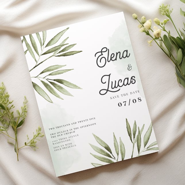 Convite Casamento de folhas verdes de aquarela tropical (Forest green tropical watercolor leaves wedding)