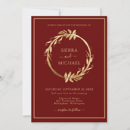 Convite Casamento de Foliage Burgundy, Ouro Chic