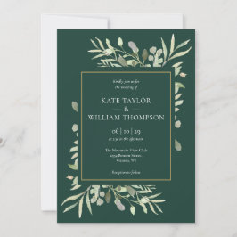 Convite Casamento de Foliage Emerald Dourado Greenery
