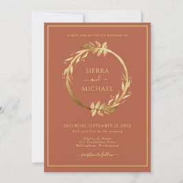 Convite Casamento de Foliage Terracotta Rust, Ouro Elegant