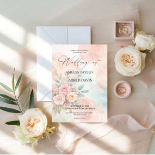 Convite Casamento de Formas Abstratas Florais em Aquarela