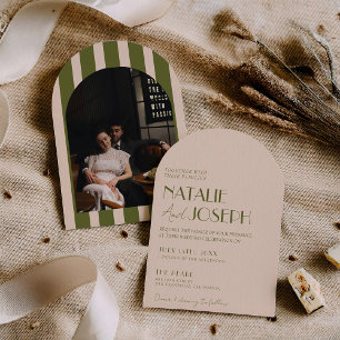 Convite Casamento de Foto Arqueada em Verde Oliva Clássico