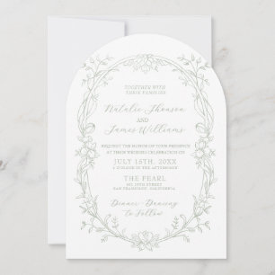 Convite Casamento de Foto Arqueada em Verde Sage Clássico 