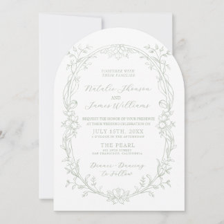 Convite Casamento de Foto Arqueada em Verde Sage Clássico