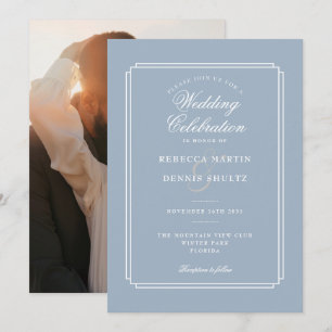 Convite Casamento de Foto Arte Deco Roteiro Azul Empoeirad