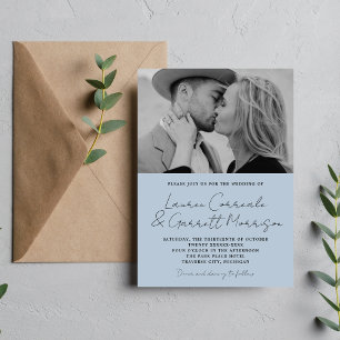 Convite Casamento de Foto Azul de Gelo Moderno 3 Simplicid