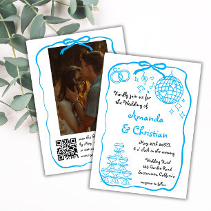 Convite Casamento de Foto Azul Doodle Desenhado à Mão Capr