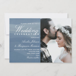 Convite Casamento de Foto Azul Empoeirado Minimal Moderno
