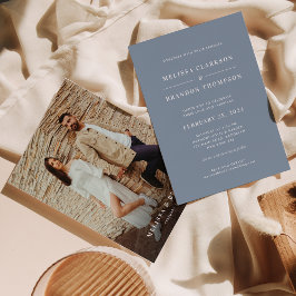 Convite Casamento de Foto Azul Moderno Minimalista Dusty