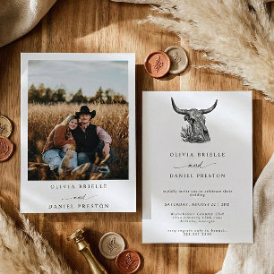 Convite Casamento de Foto Boho com Grama das Pampas Rústic