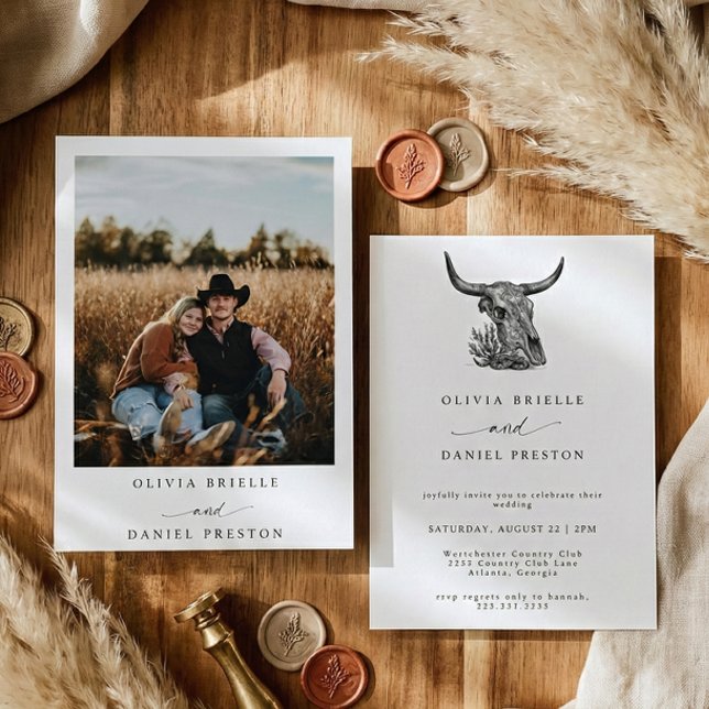 Convite Casamento de Foto Boho com Grama das Pampas Rústic (Criador carregado)