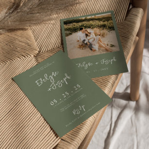 Convite Casamento de Foto Boho Minimalista Elegante Sage G