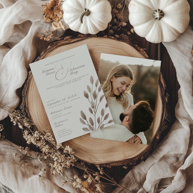 Convite Casamento de Foto Botânica de Ivory & Ash Fall (Criador carregado)