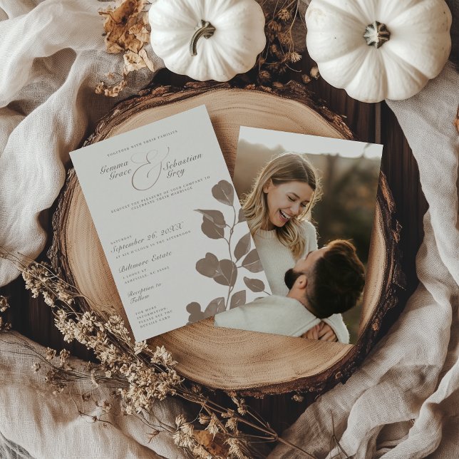 Convite Casamento de Foto Botânica de Ivory & Ash Fall (Criador carregado)