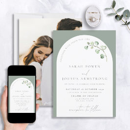 Convite Casamento de Foto Botânica do Arco Verde Moderno