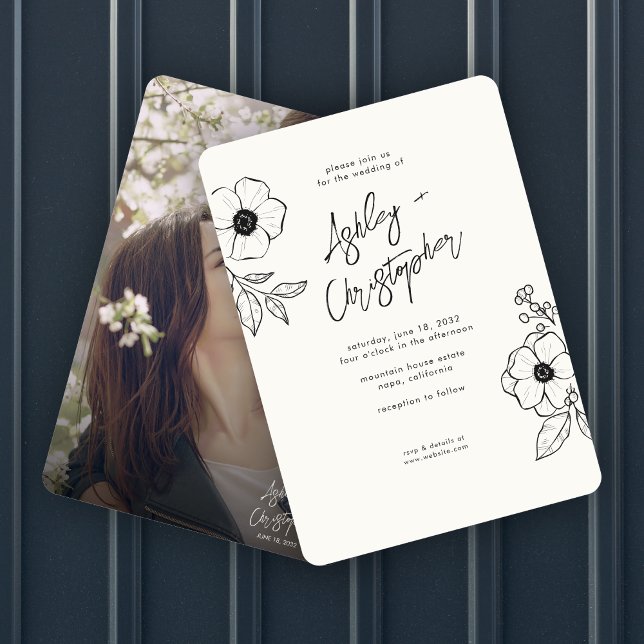 Convite Casamento de Foto Botânica Mínima Floral (Criador carregado)